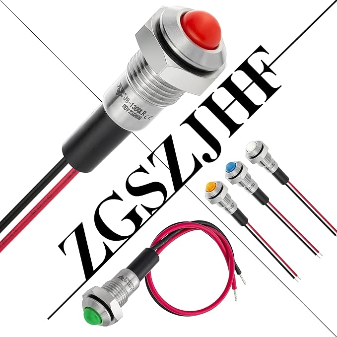ZGSZJHF 8mm Indicator Light 0.31" Waterproof IP67 Metal Stainless Steel Signal Lamp 110V-120V AC/DC LED Pilot Dash Lamp Light Ring Large Red and Green 2Pcs