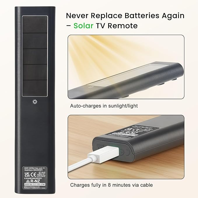 Replacement for Samsung TV Remote Solar Charger, Rechargeable Battery Solarcell Remote for Smart TV, Compatible with BN59-01385A BN59-01432A with Voice, for Neo, Sero, QLED, OLED, Frame, UHD Smart TV