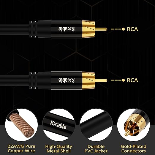 Subwoofer Cable RCA to RCA Audio Cable 20FT, Digital Coaxial Audio Cable, Premium S/PDIF RCA Cord for Home Theater, HDTV, Subwoofer, Hi-Fi System, Amplifier, 22AWG Tinned Copper, Double Shielded