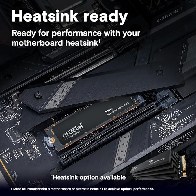 Crucial T705 PCIe Gen5 NVMe 4TB SSD, Up to 14,100MB/s, TLC NAND, Intel & Ryzen Compatible, for Hardcore Gaming & High-Speed Storage, Solid State Drive, Includes 1Mo Adobe CC – CT4000T705SSD3