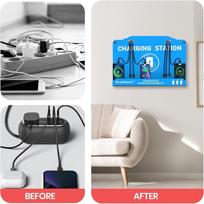 Orasfaster Wall Mounted Cell Phone Charging Station | Multi-Device Station with 8 Port Charging Dock | Application for Library, Hotel,Office,Hotels, Hospitals