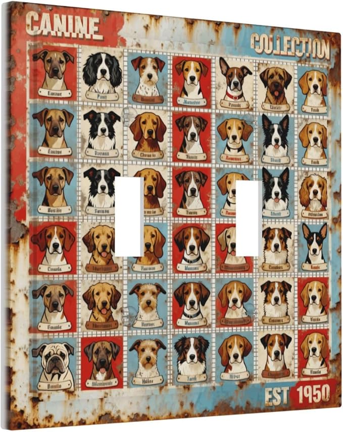 Bvtewkhz Dogs Funny Puppy Pets Vintage 2 Gang Double Toggle Decorative Outlet Covers Light Switch Plate Electrical Receptacle Switchplate For Bathroom Kitchen Bedroom