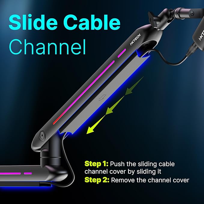 IXTECH RGB Low Profile Boom Arm for Mic, Adjustable Microphone Arm Stand with Desk Mount Clamp, Rotatable Microphone Boom Arm Mic Stand with Cable Management for Podcast Streaming Gaming Studio.