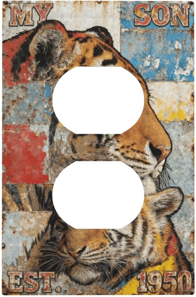 Bvtewkhz Tiger Vintage Duplex Outlet Decorative Outlet Covers Light Switch Plate Electrical Receptacle Switchplate For Bathroom Kitchen Bedroom