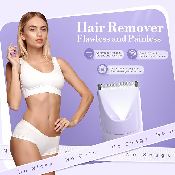 Bikini Trimmer for Women, Flyant 2 in 1 Electric Shaver for Women, Pubic Hair Trimmer Waterproof IPX7 with LED, Bikini Razor for Leg Arm Underarm Bikini Area, Teen Girl Gifts - Lavender Dream Purple