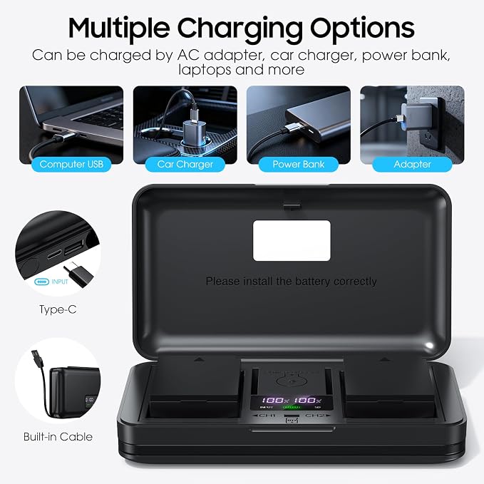 LP-E10 Battery 2-Pack 1600mAh and Digital Display Dual USB Charger - Image 5