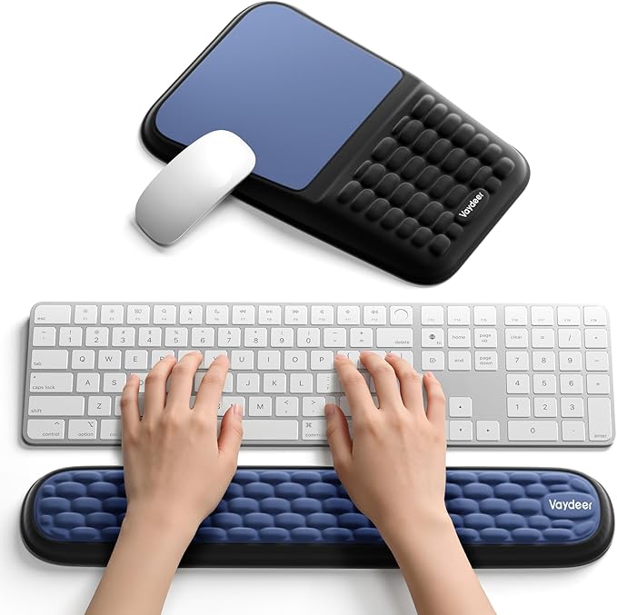 2-in-1 Keyboard & Mouse Wrist Rest Set – Ergonomic Pain-Relief Support, Memory Foam Wrist Cushion with 8° Slope & Massage Nubs, Non-Slip PU Base, Relieves Wrist Pain & Carpal Tunnel from Long Typing