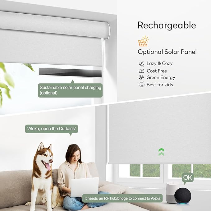 Zshine Motorized Blackout Window Blinds Customize Width (23-95 Inches) Remote Control Wireless and Rechargeable Roller Shades Blinds for Windows, Home, Office, Hotel, Club, Restaurant(82141E)