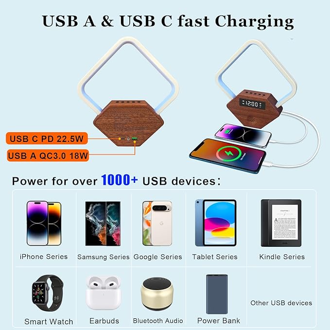Xunhomon Sunrise Alarm Clock for Bedrooms Heavy Sleepers 15 Sleep Sounds White Noise Machine Baby/Adults 3 Color Table Lamp 10 Ringtones with PD22.5W USB C Fast Charger Birthday Gifts for Women