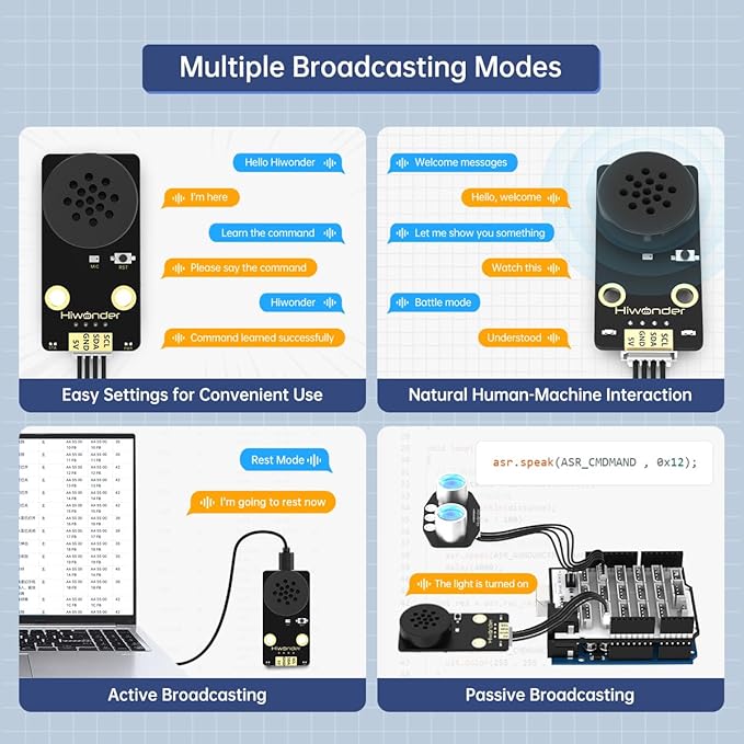 AI Voice Sensor Module Voice Broadcasting Command Recognition Custom Wake Words Programmable Robot Sound Sensor Offline Speak Control for Arduino/RaspberryPi/ESP32/Jetson Development, WonderEcho