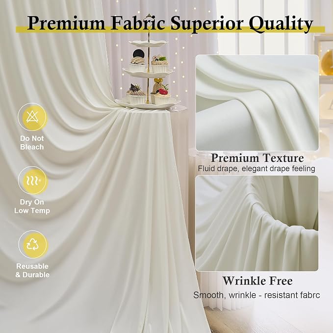 60ft x 12ft Wrinkle Free Ivory Backdrop Curtains - Image 2