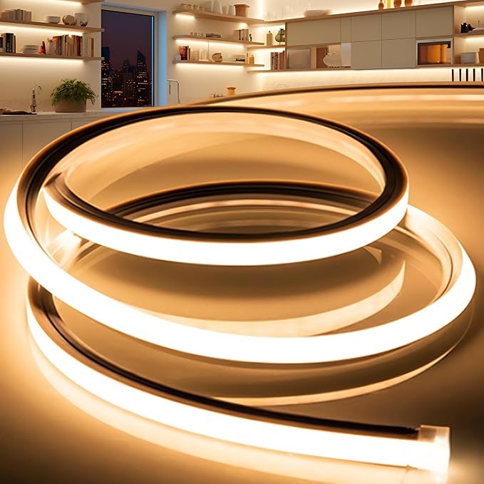 VOEWT LED Strip Lights Warm White 3000K,98.4ft 110-120V Neon Rope Lights,Flexible Silicone Outdoor Waterproof Neon Strip Lights for Bedroom,Mirror,Kitchen Cabinet, Living Room,Halloween Decor