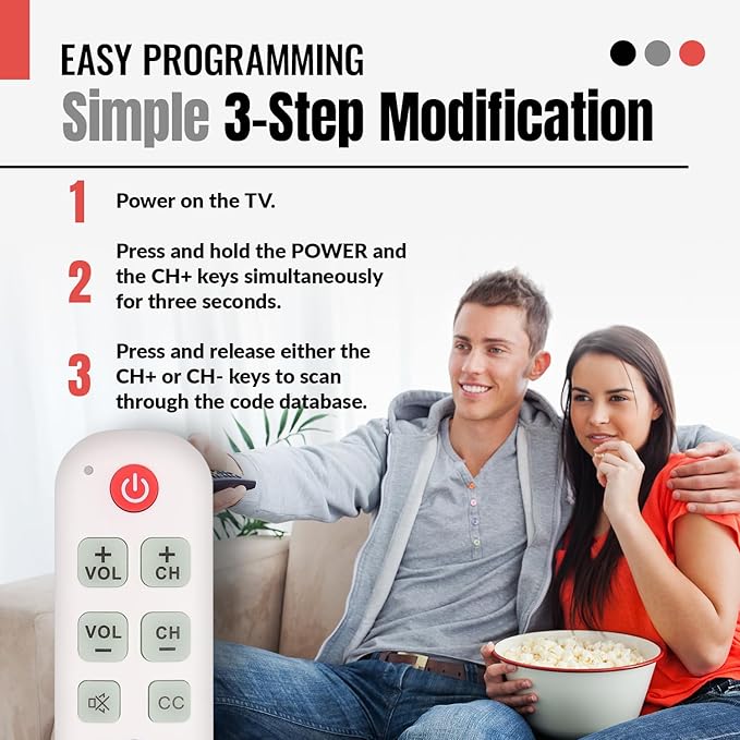 Anderic RR1004 Big Button TV Remote Control – Senior Friendly, Easy-to-use with Glow Keys, Simple Layout – Ideal for Elderly Care & Assisted Living – Compatible with Most IR TVs - White - 1 Pack