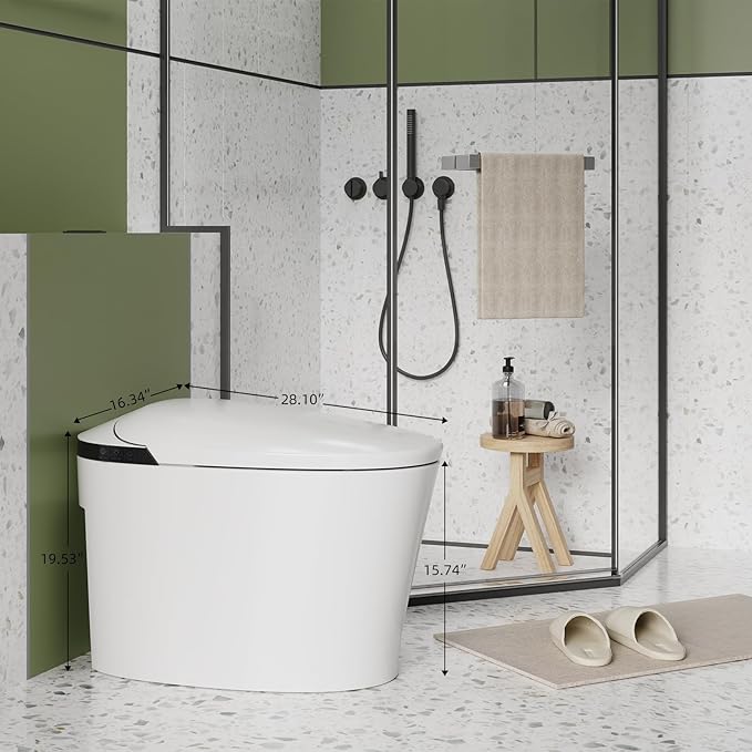 Smart Toilet for Bathroom, Modern Toilet with Heated Seat, Auto Off Seat Flushing, Foot Sensor, Night Light