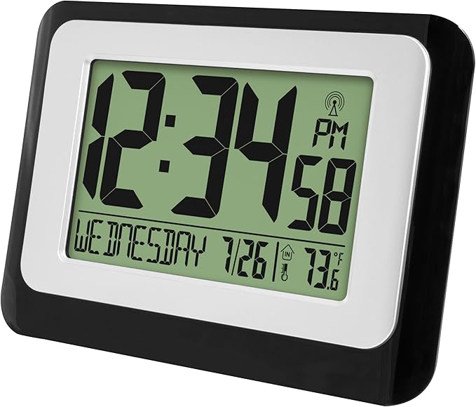 La Crosse Technology W88631 Digital Atomic Black Wall Clock with Temperature