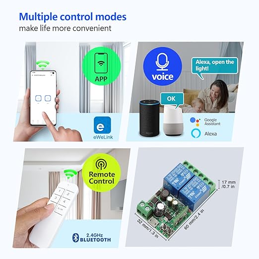 DieseRC 2 Channels WiFi Smart Switch, DC 5V 12V 24V 36V Passive Output Relay Module Ewelink APP WiFi Control Compatible with Alexa/Google Home, Inching/Self-Locking Switch