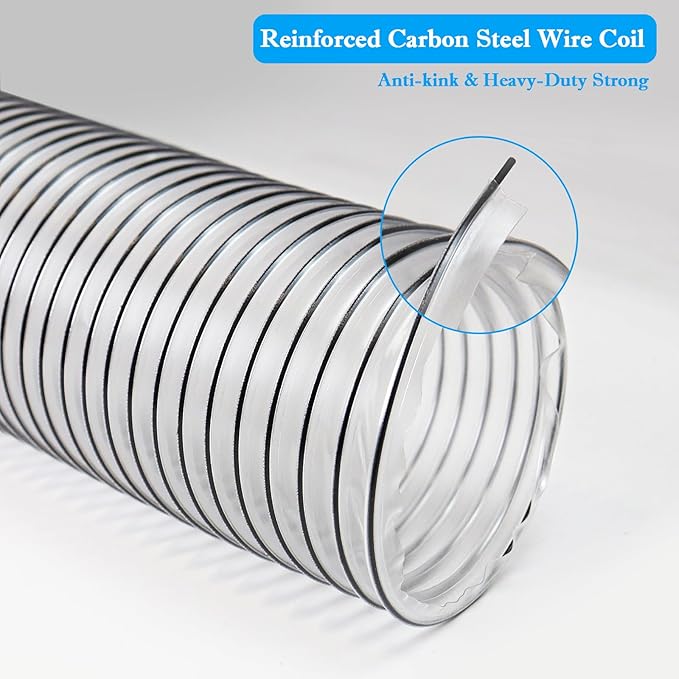 2-1/2"x10'PVC Dust Collection Hose,2-1/2"Dust Collector Hose for Woodworking,Workshops,Wood Shop Dust Collection System,2.5Inch PVC Clear Flexible Hose for Extract Dust Debris Fume w/Carbon Steel Wire