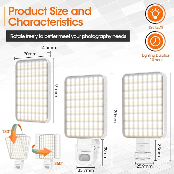 JINGCOOL Magnetic Selfie Light, Portable Phone Light Clip, Rechargeable Ring Light for Video Recording, Conference, Live Streaming, TikTok, Makeup, Compatible with iPhone, Laptop, and Camera, White