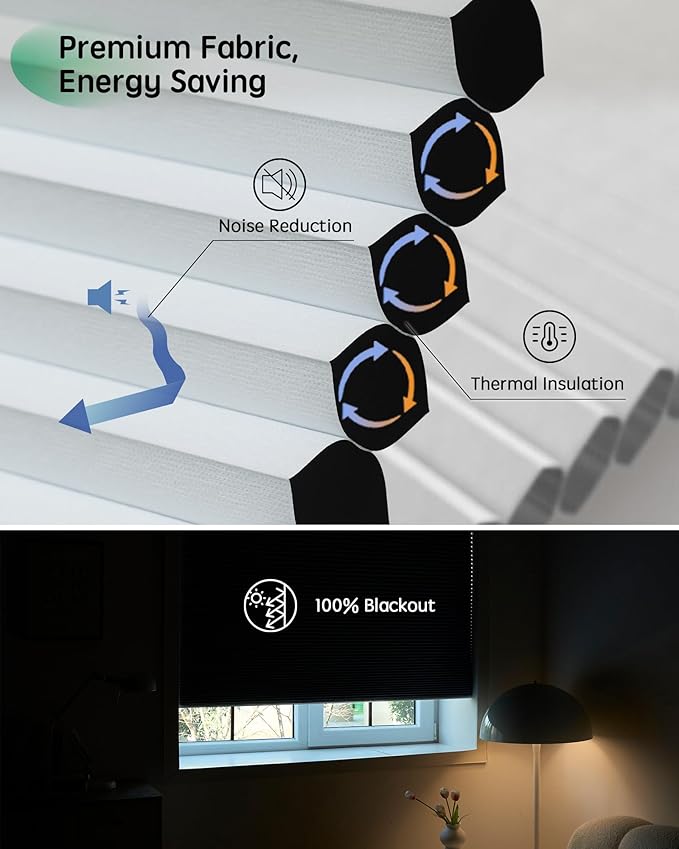 Yoolax Smart Blinds, Motorized Cellular Shades Compatible with Alexa, Blackout Electric Blinds with Remote for Indoor Windows, Automatic Energy Saving Honeycomb Shades, White, 27" W x 72" H