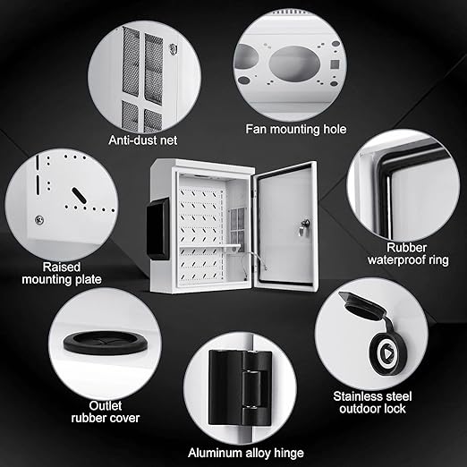 Outdoor Electrical Box, Cold-Rolled Steel Plate, Aluminum Alloy Back Beam, One-Piece Ventilation Design, IP65 Waterproof, Wall/Pole Mounted (19.6" x 15.7" x 7.9)