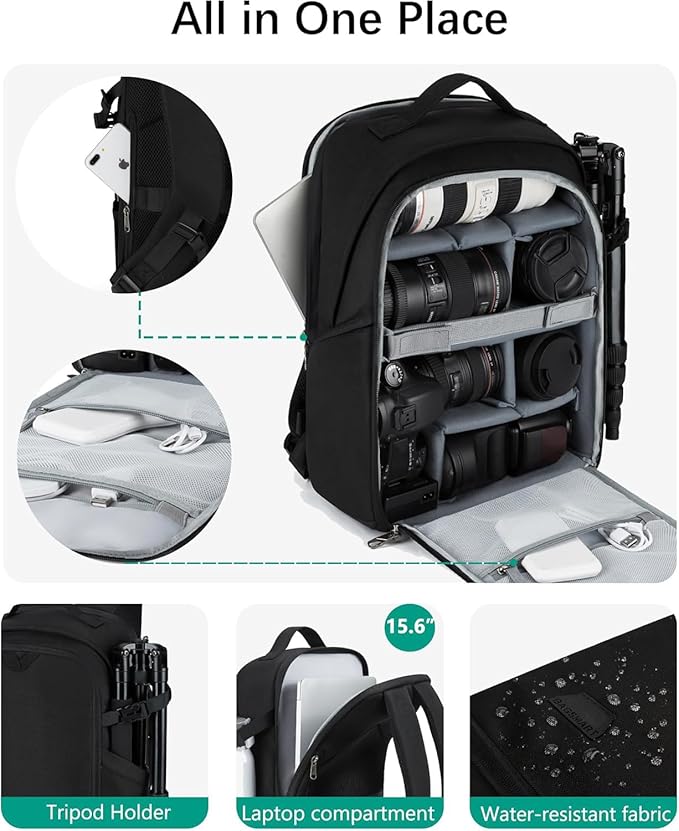 BAGSMART Camera Backpack, DSLR SLR Camera Bag Backpack Fits 15.6 Inch Laptop - Image 4