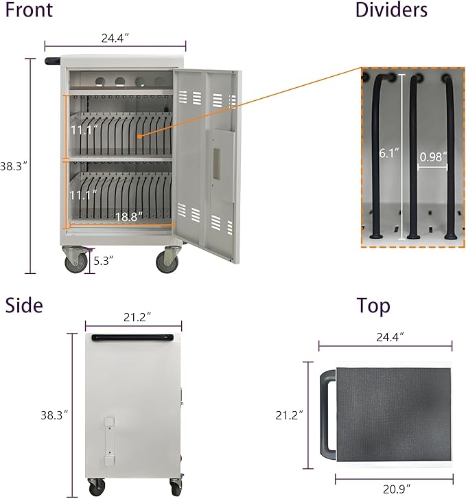 32 Device Mobile Charging Station for Laptops/Tablets/iPads/Chromebooks,32 Bay Lockable Charging Cabinet with Cable Management & Power Strip Included, Laptop & Tablet Storage Carts,Combination Lock