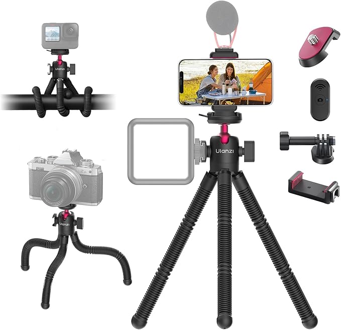 ULANZI MT-91 Flexible Octopus Tripod for Phone, GoPro&Camera, 3‑in‑1 Mini Tripod w Bluetooth Remote, CKA Quick Release w 1/4 Screw, GoPro Adapter, 360 Adjustable for Vlogging, Selfies, Video Recording