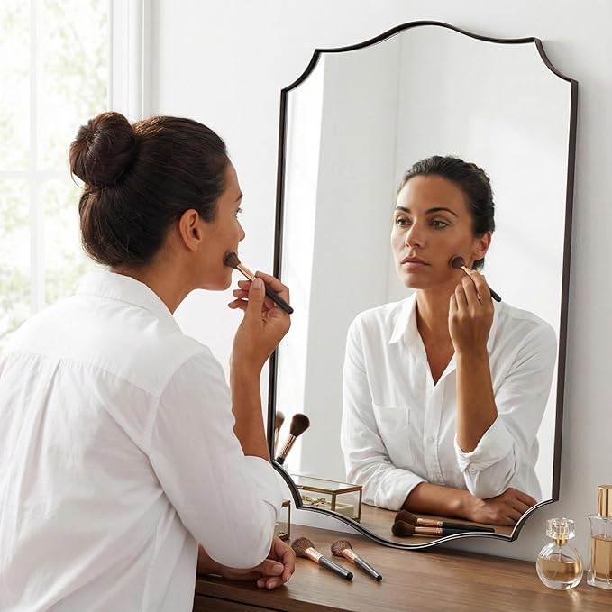 ANDY STAR 30x40 Inch Bronze Mirror, Large Bathroom Mirror with Anti-Rust Stainless Steel Metal Frame, Unique Rectangle Mirror, Stunning Curved Design Ideal for Home Remodel