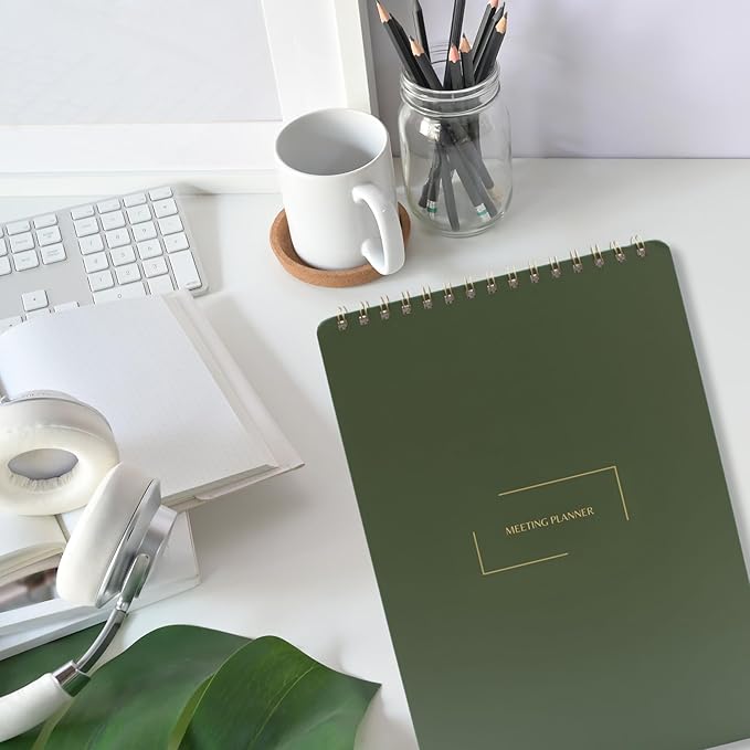 | Meeting Notebook for Work | 8.25" x 11.75" | Project Planner | Simple Design | Multiple Layouts | Office and Business Planner (Rust, Meeting Planner - Portrait)