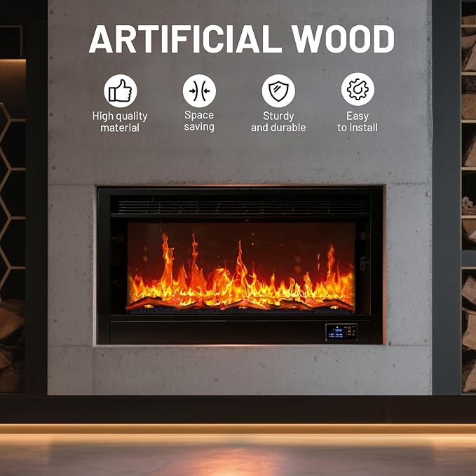 Electric Fireplace Wall Fireplace Recessed 3 Log Flame Colors Electric Fireplace Synthetic Resin Decoration Transparent Logs Flame for 50 inch Indoor Electric Fireplaces 5 Pieces