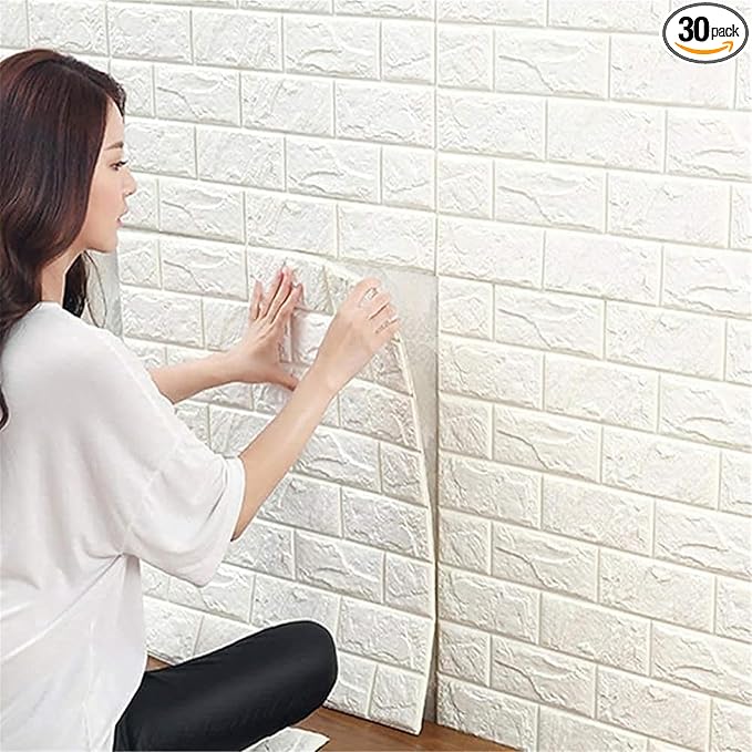 JOLOV 30 PCS 3D Wall Panels Peel and Stick - PE Foam DIY Self Adhesive, Waterproof, Perfect for Interior Wall Decor in Bedroom & Living Room (30)