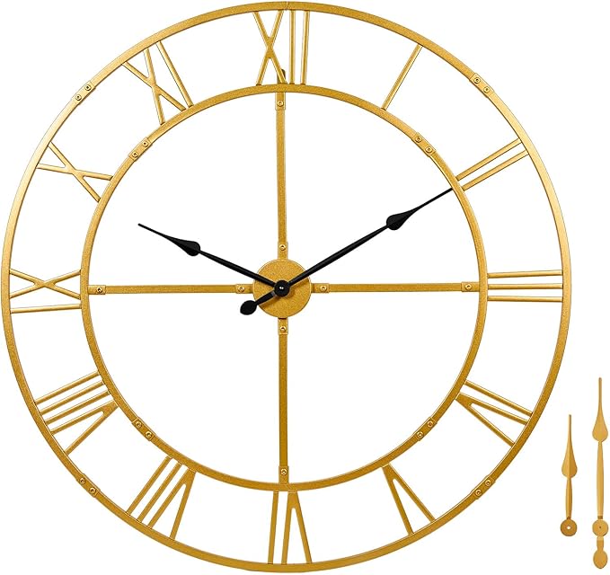 Ohweog Large Wall Clock for Living Room Decor – 32 Inch Silent Non-Ticking Modern Farmhouse Wall Clock, Oversized Decorative Metal Roman Numeral Clock