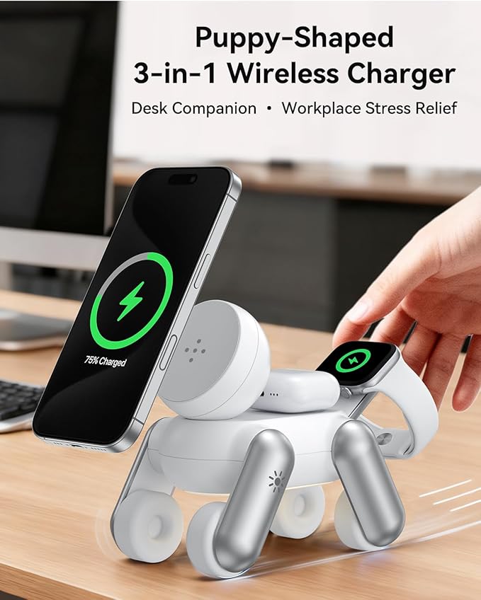 3 in 1 Wireless Charging Station for Apple Devices,Cute MagSafe Charger Stand,Fast Charging Wireless Charger Station for iPhone 17/16/15/14/13/12/Air Series, Apple Watch & AirPods Pro/4/3/2