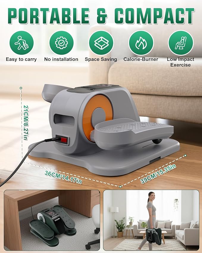 VIVURN® 019 Under Desk Elliptical 12 Adjustable Speeds Motorized Leg Exerciser While Sitting for Seniors As Seen on TV with Non-Slip Mat Low Impact Quiet&Portable Pedal Exerciser for Home and Office