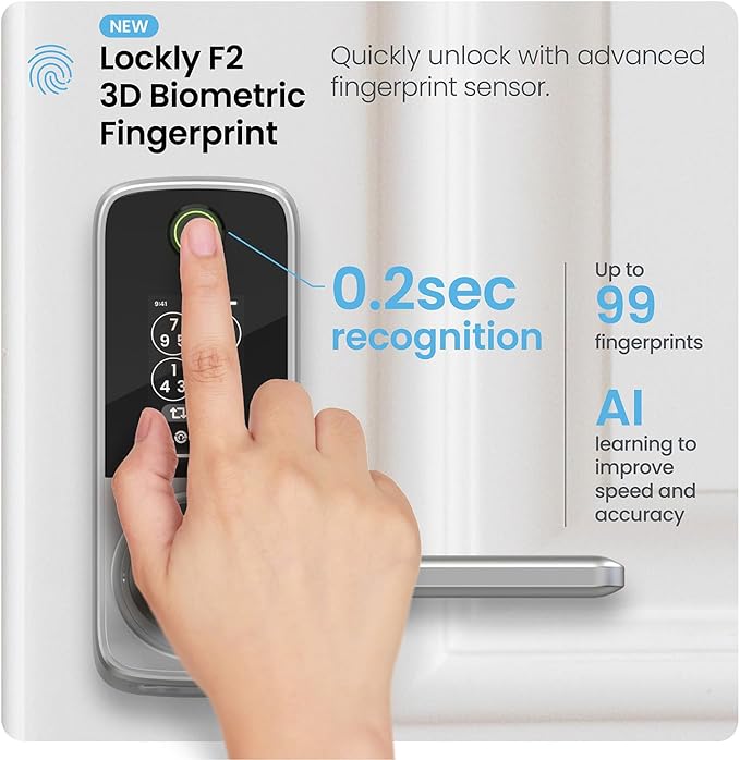 Lockly Smart Lock Secure Pro (2026 Latest Version),Fingerprint Door Lock, Keyless Entry, Built-in Wi-Fi Latch, PIN Genie Keypad (Silver)