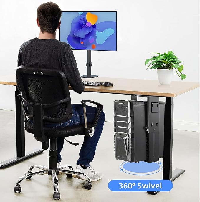 Pholiten Under Desk CPU Mount,Universal PC Wall Mount,3.94 to 11.61 inch Wide Computer Case CPU Hanger Holder,Adjustable 360° Swivel, Secure Lock, Max Load 44Lbs