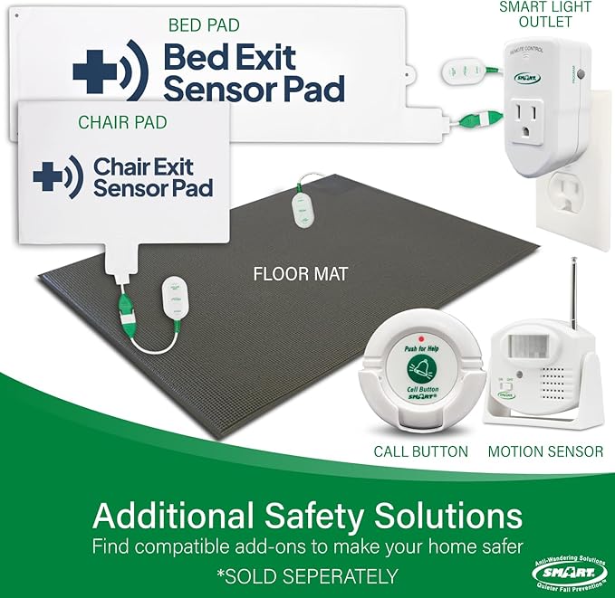Smart Caregiver Cordless Bed Exit Alert - Includes Cordless Monitor with 20in by 30in Bed Pad