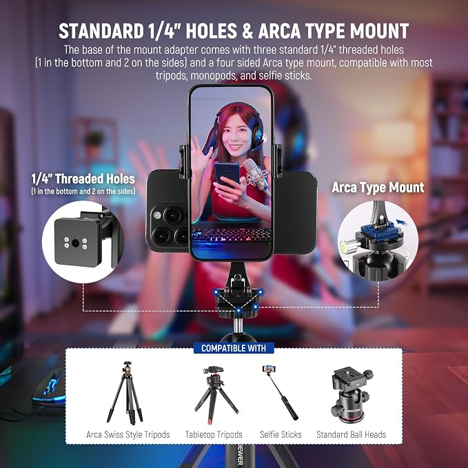 NEEWER Metal Phone Tripod Mount Adapter - Image 5