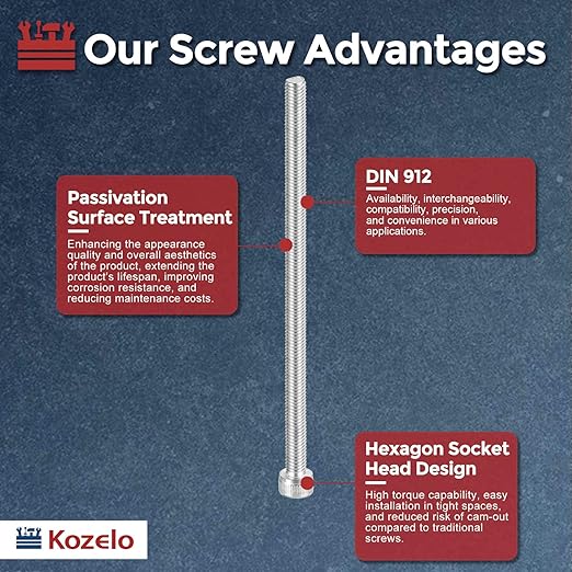 Kozelo 5pcs Socket Head Cap Screws - [M6-1 x 130mm] 304 Stainless Steel Allen Socket Drive for Electrical Motor 3D Printing Fan Engine Replacement Use, Silver