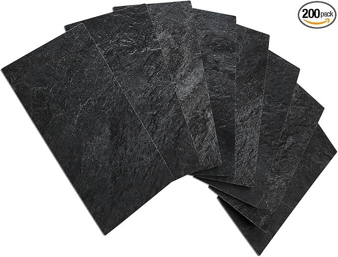 AULIGET 200 Pieces Black Slate Peel and Stick Backsplash Wall Tiles, 3" x 6" PVC Faux Stone Stick on Tiles for Backsplash Kitchen, Bathroom, Laundry Room, Camper, Fireplace
