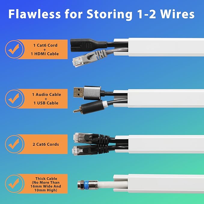 YCLYC 66in White Wire Covers for Cords Kit, Wall Cord Hider, Cord Covers for Wires on Wall, TV Cable Hider Kit, Easy to Install Cable Management 4XL16.5 W0.86 H0.43in