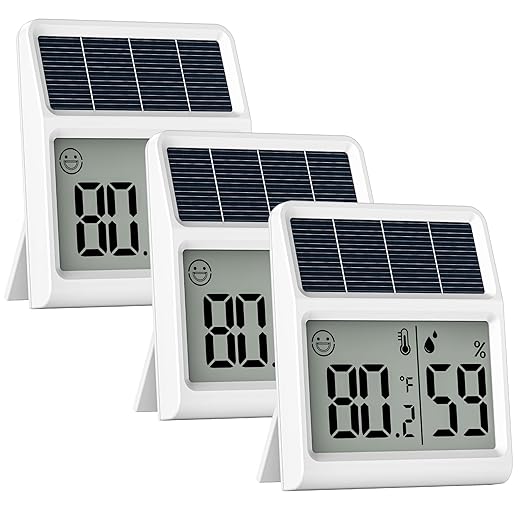 Digital Indoor Thermometer & Hygrometer, Light Powered (No Rechargeable Batteries Runs Only on Real-time Light Exposure) Solar Indoor Temperature and Humidity Monitor, Humidity Gauge
