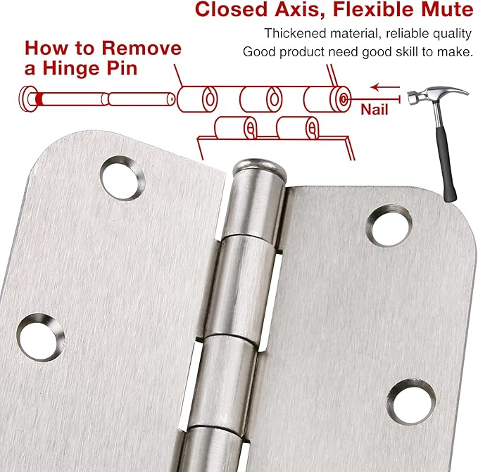 90 Pack Satin Nickel Door Hinges 3.5 x 3.5 Inch Interior 3 1/2 Inch Door Hinges for Doors Rounded 5/8" Radius Corners Flat Iron Hinge 3 ½"x 3 ½" Door Hardware Controls