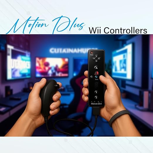 Digital Dynasty 2 Pack Motion Plus Wii Controller with Nunchuks - Wii Remote with Nunchuks Compatible with Nintendo Wii & Wii U (Black)