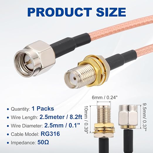MECCANIXITY SMA Antenna Extension Cable, 8.2ft SMA Male Inner Pin to Female - Image 2