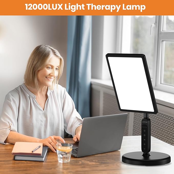 LASTAR Light Therapy Lamp, 12000LUX Therapy Light UV-Free &Full Spectrum Sun Lamp,Remote Control/4 Color Temperature/5 Brightness/4 Timer/2 Height Floor Sunlight Therapy Lamp