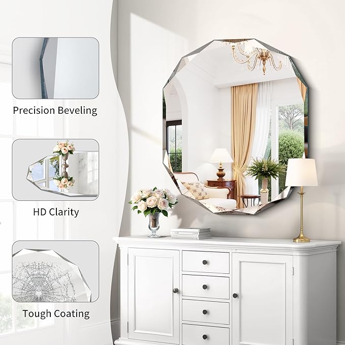 GLASHOM Frameless Bathroom Mirror, 30x36 inch Vanity Mirror Beveled Edge Wall Mounted, Modern Frameless Mirror for Bathroom, Living Room, Entryway Mirror Horizontal or Vertical