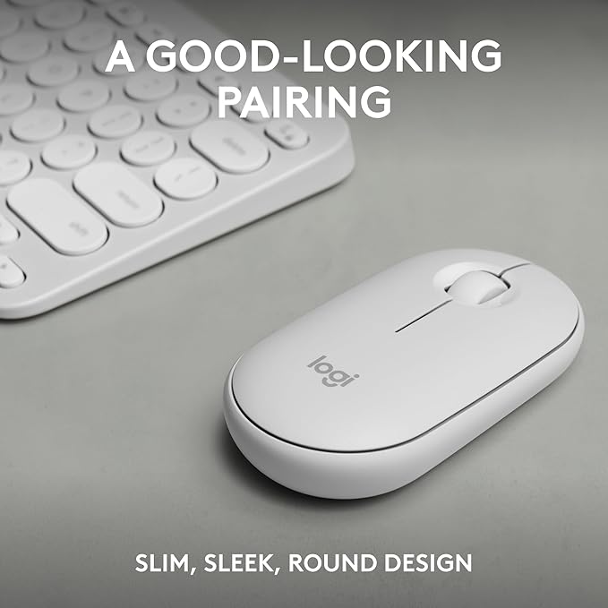Logitech Pebble 2 Combo, Wireless Keyboard and Mouse, Quiet and Portable, Customizable, Logi Bolt, Bluetooth, Easy-Switch for Windows, macOS, iPadOS, Chrome - Tonal White