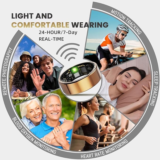 Smart Ring For Women Men, Health Tracker with Heart Rate/Blood Oxygen/Blood Pressure/Sleep Monitoring/Step Counting, IP68 Waterproof Fitness ring, No App Fees for iPhone & Android (Silver, 12#)