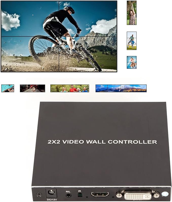 Video Wall Controller, 4K HD Display Seamless Splicing Processor with RS232, Input, 4 Way Audio Output 180° Rotate TV Wall Display 2x2 1x2 1x3 1x4 2x1 3x1 4x1 (US Plug)